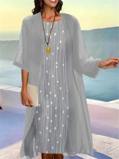 Women's Two Piece Dress Set Casual Dress Print Dress Outdoor Daily Fashion Elegant Print Midi Dress Crew Neck 3/4 Length Sleeve Geometry Regular Fit Pink Blue Gray Summer Spring S M L XL XXL -HANA Luxury Wear Shop timdhx1681958112179