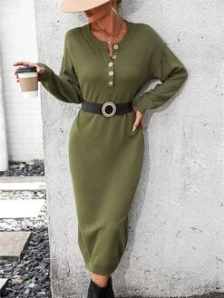 Women's Sweater Dress Winter Dress Jumper Dress Midi Dress Button Daily Date Going Out Fashion Basic Crew Neck Long Sleeve 2023 Loose Fit Black White Purple Color S M L XL Size -HANA Luxury Wear Shop tiukoi1691991572223