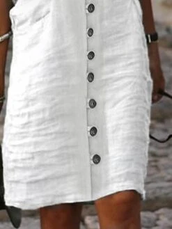 Women's Shirt Dress Casual Dress Cotton Linen Dress Midi Dress Cotton Blend Classic Modern Outdoor Daily Vacation Split Neck Button Half Sleeve Summer Spring Fall 2023 Loose Fit White Plain S M L XL -HANA Luxury Wear Shop tkktai1683342656601