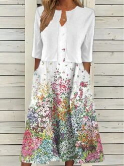 Women's Two Piece Dress Set Casual Dress Print Dress Outdoor Daily Active Modern Pocket Print Midi Dress V Neck Half Sleeve Floral Regular Fit White Red Green Summer Spring S M L XL XXL -HANA Luxury Wear Shop tkzral1679394352476
