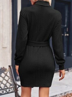 Women's Sweater Dress Jumper Dress Casual Dress Mini Dress Fashion Pure Color Outdoor Casual Daily Going Out Turtleneck Long Sleeve Lace Up 2023 Regular Fit Black Wine Khaki S M L XL -HANA Luxury Wear Shop tltooq1692340168380