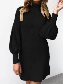 Women's Sweater Dress Jumper Dress Casual Dress Mini Dress Warm Plain Outdoor Casual Daily Holiday Turtleneck Long Sleeve 2023 Regular Fit Black Yellow Pink S M L XL XXL 3XL -HANA Luxury Wear Shop tlunhs1694426951156
