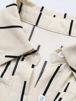 Women's Shirt Dress Casual Dress Midi Dress Outdoor Daily Polyester Fashion Modern Shirt Collar Button Pocket Long Sleeve Fall Winter 2023 Loose Fit Apricot Geometric Striped S M L XL -HANA Luxury Wear Shop tndpuk1695027673786