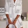 Women's Shirt Dress Casual Dress Shift Dress Mini Dress Outdoor Daily Vacation Polyester Basic Modern Shirt Collar Button Pocket Long Sleeve Summer Spring Fall 2023 Loose Fit White Letter S M L XL 2XL
