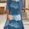 Women's Two Piece Dress Set Casual Dress Chiffon Dress Outdoor Daily Fashion Streetwear Knot Front Print Midi Dress V Neck 3/4 Length Sleeve Star Ombre Regular Fit Blue Fall Winter S M L XL XXL