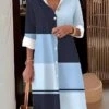 Women's Shirt Dress Casual Dress Midi Dress Outdoor Office Daily Polyester Fashion Modern Shirt Collar Button Pocket Long Sleeve Fall Winter 2023 Loose Fit Blue Geometric Plaid S M L XL 2XL
