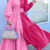 Women's Shirt Dress Casual Dress Swing Dress Maxi Long Dress Business Daily Date Polyester Fashion Modern Shirt Collar Button Split Long Sleeve Summer Spring Fall 2023 Loose Fit Dark Pink Blue Color -HANA Luxury Wear Shop tpgskn1691648487948