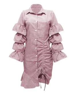 Women's Shirt Dress Sheath Dress Midi Dress Winter Dress Daily Vacation Polyester Cotton Blend Fashion Casual Shirt Collar Lace Up Ruched Long Sleeve Summer Spring Fall 2022 Regular Fit Red Light Blue -HANA Luxury Wear Shop tprenn1634352966762