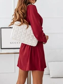 Women's Shirt Dress Casual Dress Mini Dress Outdoor Daily Date Cotton Fashion Modern Shirt Collar Lace Up Button Long Sleeve Fall Winter 2023 Loose Fit Wine Brown Green Plain S M L XL 2XL -HANA Luxury Wear Shop tsagxc1694427914909