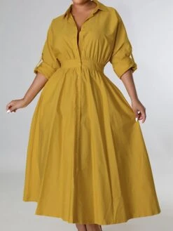 Women's Casual Dress Swing Dress Long Dress Maxi Dress Blue Yellow Orange Long Sleeve Pure Color Pocket Winter Fall Autumn Shirt Collar Winter Dress Weekend Fall Dress Loose Fit 2023 S M L XL XXL -HANA Luxury Wear Shop ttblaz1656671617300