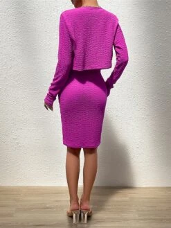 Women's Two Piece Dress Set Casual Dress Sheath Dress Daily Going Out Fashion Streetwear Button Midi Dress Crew Neck Long Sleeve Plain Regular Fit Black Purple Green Fall Winter S M L XL -HANA Luxury Wear Shop ttfkhr1693805491262