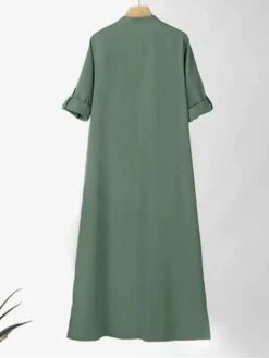 Women's Shirt Dress Casual Dress Maxi Long Dress Outdoor Daily Vacation Polyester Fashion Casual Shirt Collar Button Long Sleeve Summer Spring Fall 2023 Loose Fit Wine Navy Blue Green Plain S M L XL -HANA Luxury Wear Shop tujwfw1689737493081