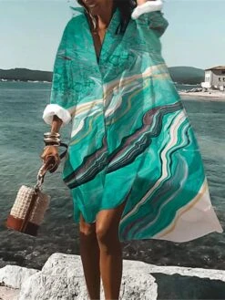 Women's Shirt Dress Casual Dress Swing Dress Mini Dress Outdoor Daily Vacation Polyester Fashion Casual Shirt Collar Button Print Long Sleeve Summer Spring Fall 2023 Loose Fit Black Red Blue Floral -HANA Luxury Wear Shop tvthth1682662743811