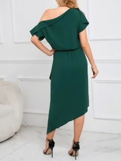 Women's Two Piece Dress Set Party Dress Skirt Set Party Outdoor Fashion Party Ruffle Asymmetrical Midi Dress Off Shoulder Half Sleeve Plain Loose Fit Green Spring Fall S M L XL XXL -HANA Luxury Wear Shop twbegr1692339651275