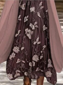 Women's Two Piece Dress Set Casual Dress Chiffon Dress Outdoor Daily Fashion Casual Print Maxi Dress Crew Neck 3/4 Length Sleeve Floral Loose Fit Pink Blue Summer Spring S M L XL XXL -HANA Luxury Wear Shop tyjzvv1697450799881