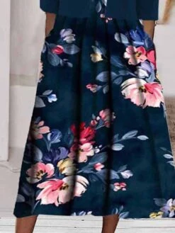 Women's Two Piece Dress Set Casual Dress Print Dress Daily Vacation Fashion Streetwear Pocket Print Midi Dress V Neck Half Sleeve Floral Regular Fit Navy Blue Summer Spring S M L XL XXL -HANA Luxury Wear Shop tzfekf1684481037538