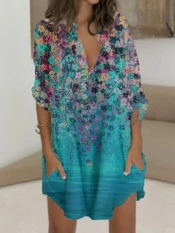 Women's Shirt Dress Casual Dress Shift Dress Mini Dress Outdoor Daily Vacation Polyester Fashion Casual Stand Collar Button Pocket Long Sleeve Summer Spring Fall 2023 Regular Fit Blue Purple Green -HANA Luxury Wear Shop tztcsf1677146428977