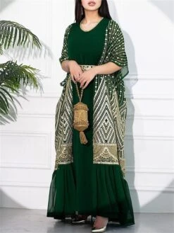 Women's Two Piece Dress Set Party Dress Sheath Dress Party Cocktail Party Fashion Party Lace Up Ruched Long Dress Maxi Dress Crew Neck Short Sleeve Print Loose Fit Black White Green Fall Winter S M L -HANA Luxury Wear Shop uamwsd1696691507695