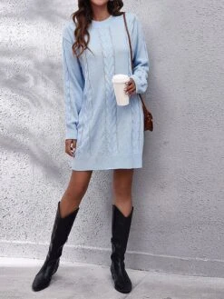 Women's Sweater Dress Jumper Dress Casual Dress Mini Dress Warm Pure Color Outdoor Casual Daily Going Out Crew Neck Long Sleeve 2023 Loose Fit Green Light Blue S M L -HANA Luxury Wear Shop uaqwrx1692340500611