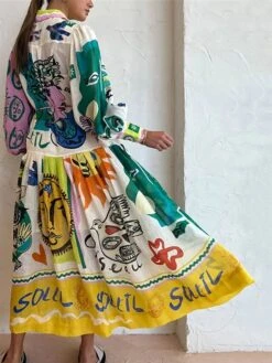 Women's Shirt Dress Casual Dress Swing Dress Midi Dress Outdoor Daily Date Polyester Fashion Modern Shirt Collar Button Pocket Long Sleeve Spring Fall Winter 2023 Loose Fit Yellow Floral Color Block -HANA Luxury Wear Shop uascrl1692267227275