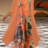 Women's Dress Set Two Piece Dress Church Dress Midi Dress Orange 3/4 Length Sleeve Floral Print Summer Spring Crew Neck Fashion 2023 S M L XL XXL 3XL -HANA Luxury Wear Shop ucxbzx1692943396620