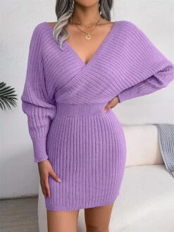 Women's Sweater Dress Winter Dress Jumper Dress Mini Dress Ruched Daily Date Going Out Active Fashion Crew Neck Long Sleeve 2023 Regular Fit Black White Blue Color S M L Size -HANA Luxury Wear Shop ufbtod1692858699369