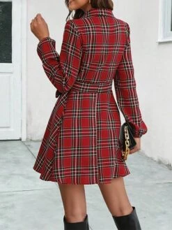 Women's Shirt Dress Casual Dress Mini Dress Outdoor Daily Date Polyester Fashion Casual Shirt Collar Lace Up Button Long Sleeve Spring Fall Winter 2023 Loose Fit Black Red Plaid S M L XL -HANA Luxury Wear Shop ujucpo1697526684917
