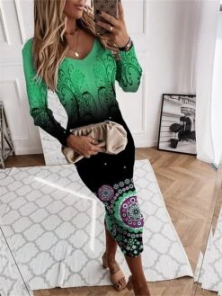 Women's Sweater Dress Jumper Dress Casual Dress Midi Dress Warm Floral Outdoor Daily Going Out V Neck Long Sleeve 2023 Regular Fit Red Blue Green S M L XL XXL 3XL -HANA Luxury Wear Shop ukesmh1695712820058