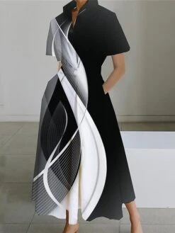 Women's Shirt Dress Casual Dress Swing Dress Maxi Long Dress Outdoor Office Daily Polyester Fashion Modern Shirt Collar Button Pocket Short Sleeve Summer Spring 2023 Loose Fit Black White Pink Floral -HANA Luxury Wear Shop ukhbuz1689924467741