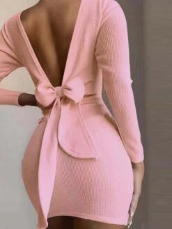 Women‘s Sweater Dress Winter Dress Sheath Dress Mini Dress Black White Pink Long Sleeve Pure Color Backless Spring Fall Winter Crew Neck Fashion Winter Dress Vacation Fall Dress 2023 S M L XL XXL -HANA Luxury Wear Shop ukncin1638521115526