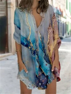 Women's Shirt Dress Casual Dress Shift Dress Mini Dress Outdoor Daily Vacation Polyester Fashion Casual Stand Collar Button Pocket Long Sleeve Summer Spring Fall 2023 Regular Fit Blue Green Khaki -HANA Luxury Wear Shop ukpltm1680164471070