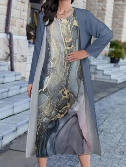 Women's Two Piece Dress Set Casual Dress Print Dress Daily Holiday Fashion Modern Print Long Dress Maxi Dress Crew Neck Long Sleeve Floral Butterfly Regular Fit Black Blue Sky Blue Summer Spring S M -HANA Luxury Wear Shop ulecfy1694511572327