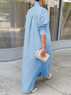 Women's Shirt Dress Casual Dress Shift Dress Maxi Long Dress Outdoor Daily Vacation Polyester Fashion Modern Shirt Collar Button Split Long Sleeve Summer Spring Fall 2023 Loose Fit White Blue Green -HANA Luxury Wear Shop ulelkq1689847490279