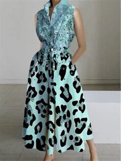 Women's Shirt Dress Casual Dress Swing Dress Maxi Long Dress Outdoor Office Daily Polyester Fashion Modern Shirt Collar Button Pocket Sleeveless Summer Spring 2023 Loose Fit Pink Navy Blue Blue