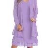 Women's Dress Set Two Piece Dress Church Dress Midi Dress Light Pink Black Wine Long Sleeve Pure Color Chiffon Summer Spring Crew Neck Stylish Winter Dress Fall Dress 2023 XL XXL 3XL 4XL 5XL