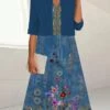 Women's Two Piece Dress Set Casual Dress Print Dress Outdoor Daily Fashion Elegant Print Midi Dress V Neck Half Sleeve Floral Regular Fit Navy Blue Blue Green Summer Spring S M L XL XXL -HANA Luxury Wear Shop umluuk1688117342421
