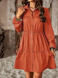 Women's Shirt Dress Casual Dress Mini Dress Outdoor Daily Vacation Polyester Fashion Modern Shirt Collar Ruched Ruffle Long Sleeve Fall Winter 2023 Loose Fit Black Blue Purple Plain S M L XL