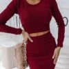 Women's Two Piece Dress Set Casual Dress Skirt Set Outdoor Daily Fashion Sexy Ribbed Midi Dress Crew Neck Long Sleeve Plain Regular Fit Black Wine Green Fall Winter S M L XL -HANA Luxury Wear Shop uojlki1695268221521