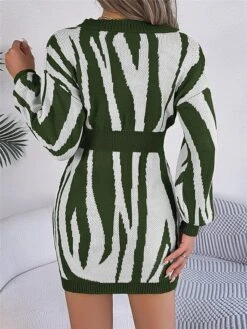 Women's Sweater Dress Winter Dress Jumper Dress Mini Dress Warm Stripe Outdoor Casual Holiday Vacation V Neck Long Sleeve Patchwork 2023 Loose Fit Green Khaki Rose Red S M L -HANA Luxury Wear Shop uoswuq1696926514421