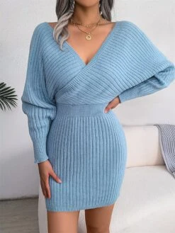 Women's Sweater Dress Winter Dress Jumper Dress Mini Dress Ruched Daily Date Going Out Active Fashion Crew Neck Long Sleeve 2023 Regular Fit Black White Blue Color S M L Size -HANA Luxury Wear Shop uosxez1692858694890
