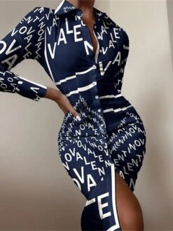 Women's Shirt Dress Casual Dress Midi Dress Outdoor Daily Vacation Polyester Fashion Casual Shirt Collar Button Long Sleeve Spring Fall Winter 2023 Regular Fit Black White Red Letter Tie Dye Striped -HANA Luxury Wear Shop uotncc1693386320747