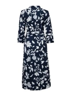 Women's Shirt Dress Casual Dress Midi Dress Outdoor Daily Vacation Polyester Fashion Modern Shirt Collar Button Pocket 3/4 Length Sleeve Summer Spring Fall 2023 Regular Fit Navy Blue Green Leaf Floral -HANA Luxury Wear Shop upejwc1689744469617