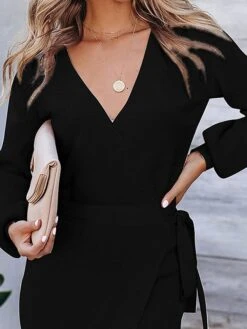Women's Sweater Dress Winter Dress Jumper Dress Midi Dress Lace Up Daily Date Going Out Fashion Basic V Neck Long Sleeve 2023 Loose Fit Black White Green Color S M L XL XXL Size -HANA Luxury Wear Shop uudkbm1691991353122