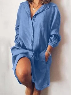 Women's Shirt Dress Casual Dress Shift Dress Midi Dress Outdoor Winter Dress Office Polyester Basic Casual Shirt Collar Button Pocket Long Sleeve Summer Spring Fall 2023 Loose Fit Black White Yellow -HANA Luxury Wear Shop uurwtl1668067393950