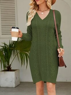 Women's Sweater Dress Winter Dress Jumper Dress Mini Dress Ruched Outdoor Street Daily Fashion Streetwear V Neck Long Sleeve 2023 Loose Fit Dark Green Purple Dark Blue Color S M L XL XXL Size -HANA Luxury Wear Shop uvyxkc1692081740925