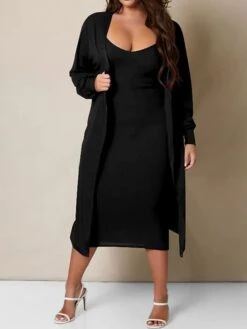 Women's Two Piece Dress Set Casual Dress Skirt Set Home Daily Fashion Streetwear Ribbed Midi Dress Crew Neck Long Sleeve Plain Slim Black White Wine Fall Winter S M L XL XXL -HANA Luxury Wear Shop uxzeiq1697597307057