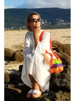 Women's Shirt Dress Casual Dress Swing Dress Maxi Long Dress Outdoor Daily Vacation Cotton Fashion Modern Split Neck Lace Button 3/4 Length Sleeve Summer Spring Fall 2023 Loose Fit White Yellow Red -HANA Luxury Wear Shop uyknjs1695122505481