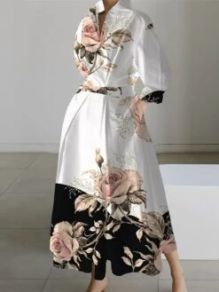 Women's Shirt Dress Casual Dress Swing Dress Maxi Long Dress Outdoor Office Daily Polyester Fashion Modern Shirt Collar Button Pocket Long Sleeve Spring Fall Winter 2023 Loose Fit Black White Yellow -HANA Luxury Wear Shop uytsqn1691045780633