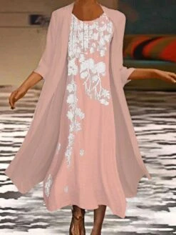 Women's Two Piece Dress Set Casual Dress Two Piece Dress Outdoor Daily Fashion Streetwear Print Midi Dress Crew Neck 3/4 Length Sleeve Floral Regular Fit Pink Blue Green Summer Spring S M L XL XXL -HANA Luxury Wear Shop uzhhfy1694517222476