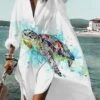 Women's Shirt Dress Casual Dress Shift Dress Midi Dress Outdoor Daily Date Polyester Classic Modern Shirt Collar Split Print Long Sleeve Summer Spring Fall 2023 Loose Fit White Blue Animal Butterfly